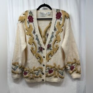 Express Handknitted Internationale Cardigan Sweater VNeck Mohair Blend Small